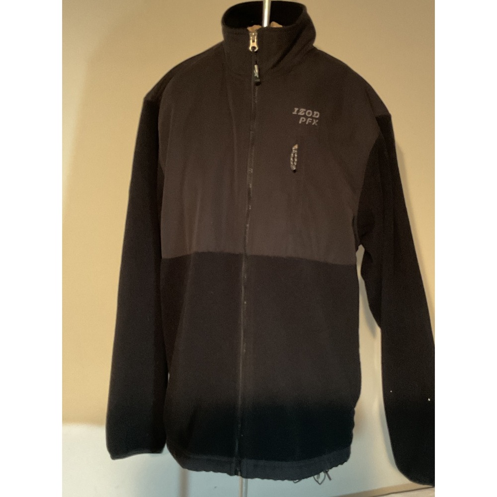 IZOD PerformX Mens Fleece Jacket Black Gray Full Zip Colorblock Size Medium